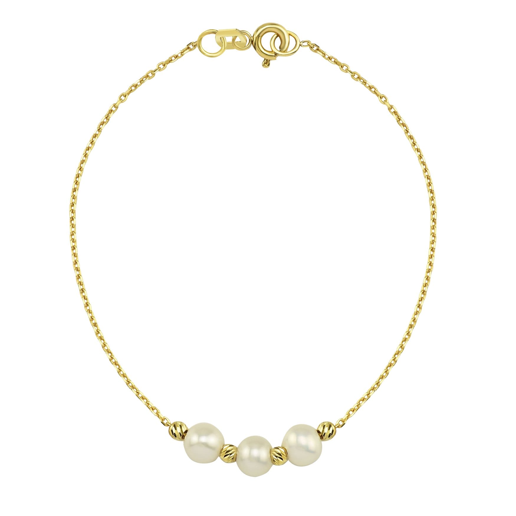 14K Solid Gold Beaded Italian Balls and ThreeThree Pearl Bracelet , Pearl Bracelets for Women , Dainty Freshwater Pearl Bracelet Gold , Pearl Jewelry